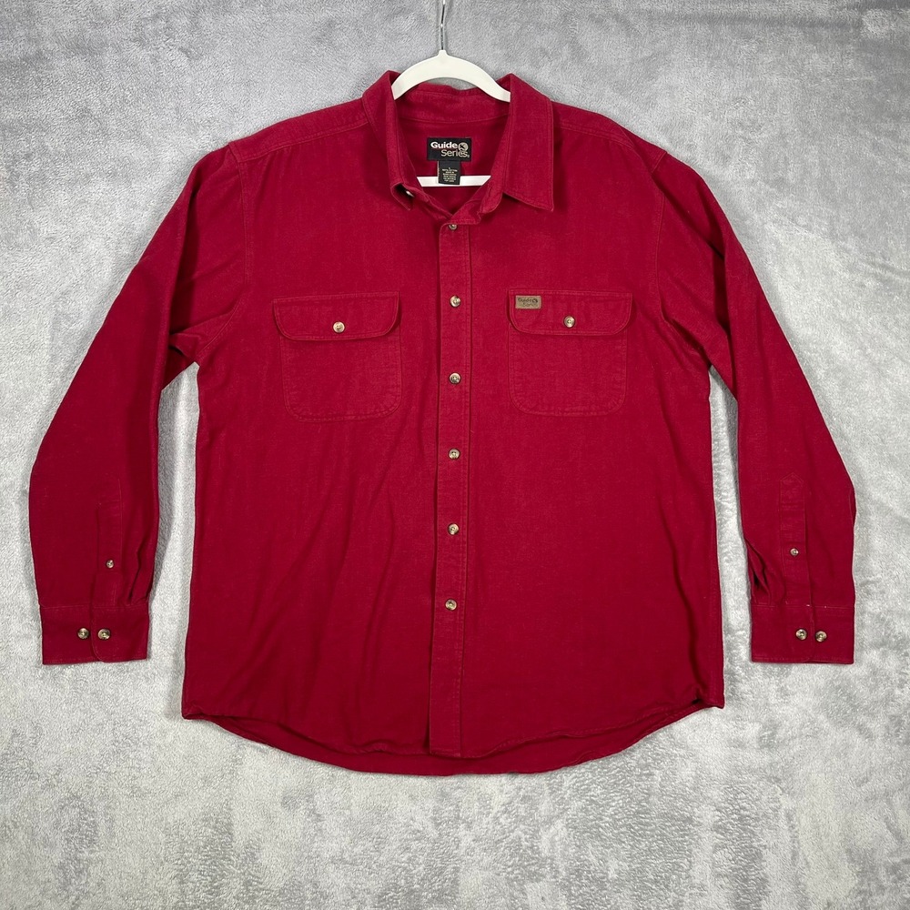 Guide Series Button Chamois shirt Mens Large Red Long Sleeve Cotton Heavyweight